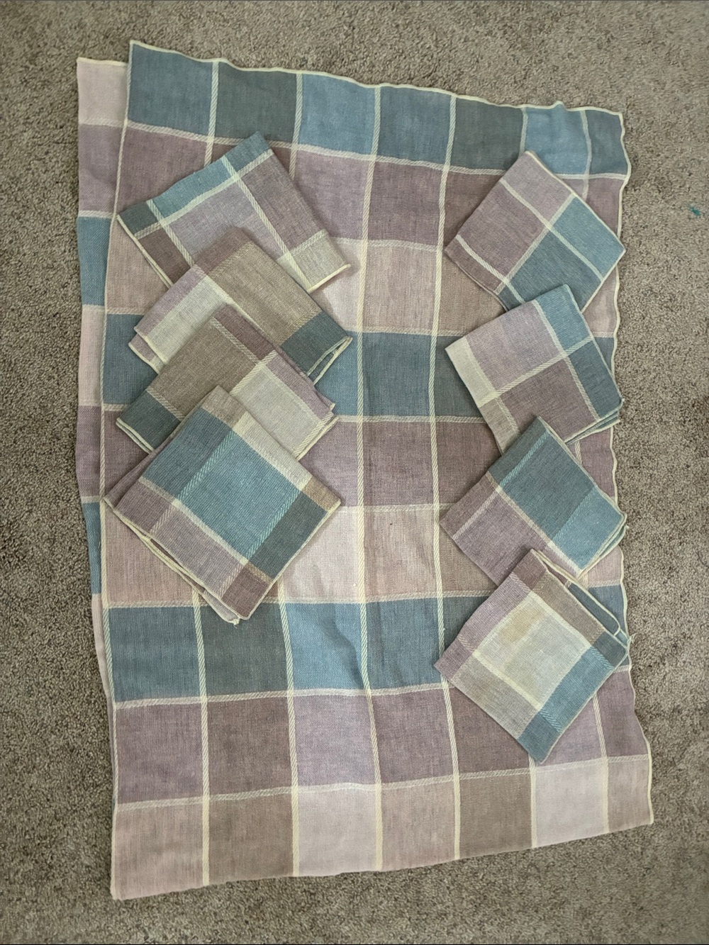 Vintage Coastal Farmhouse Plaid Tablecloth and Matching Napkins Set (9-Piece)